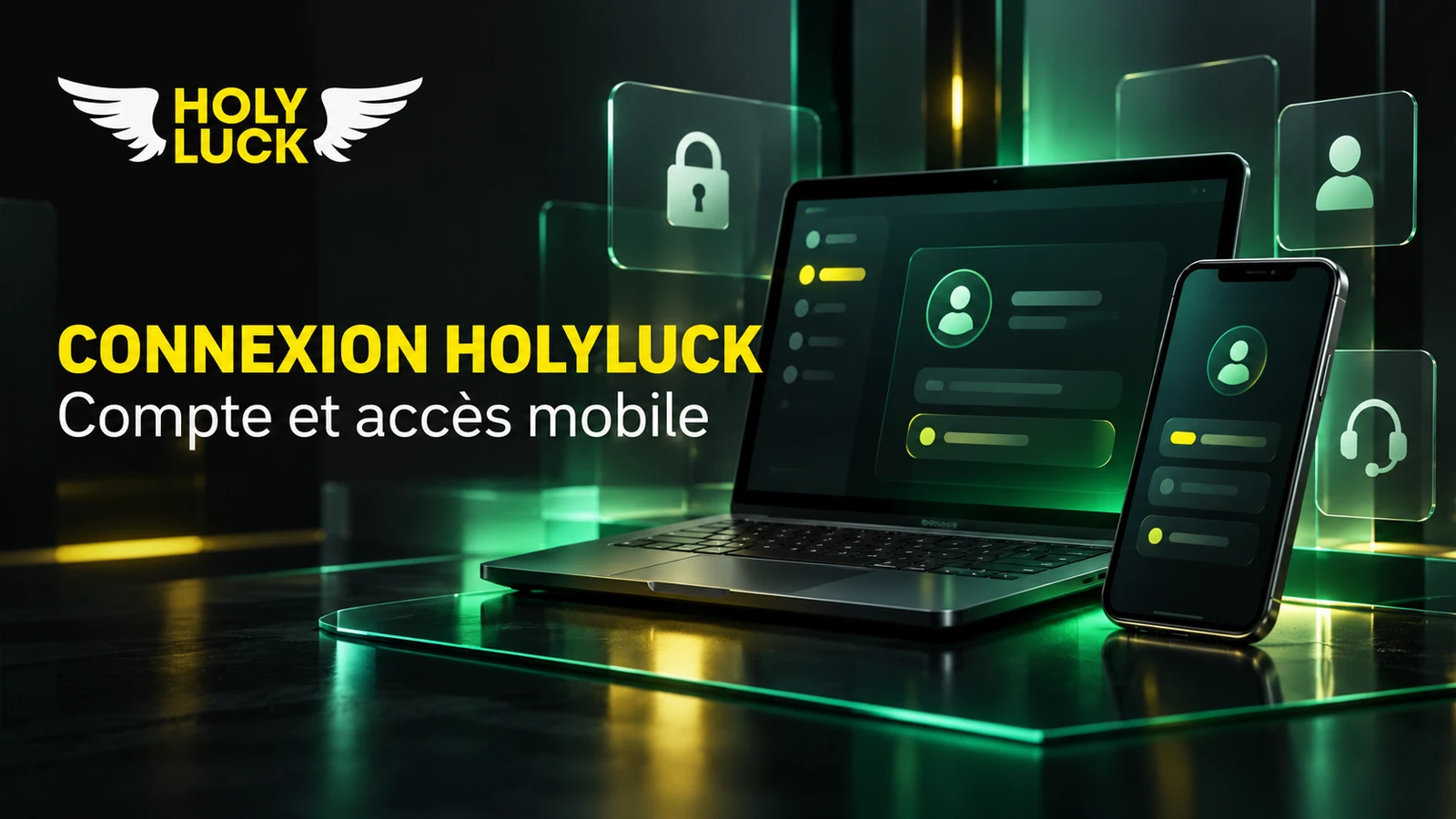 Illustration de l’accès au compte Holyluck sur ordinateur et mobile